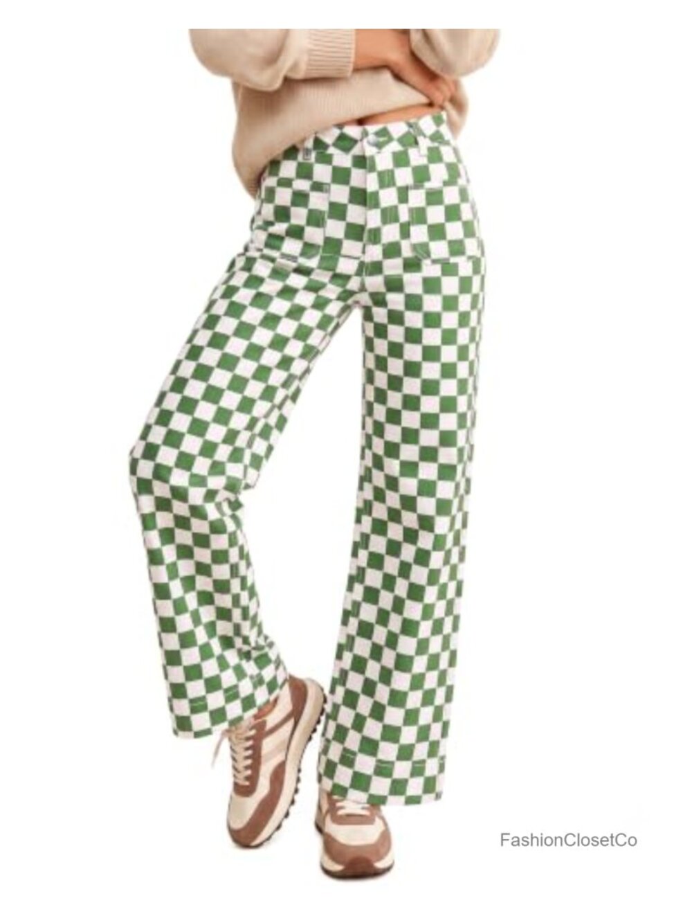 Women's High Waisted Wide Leg Checkered Stretchy Denim Jeans Y2K